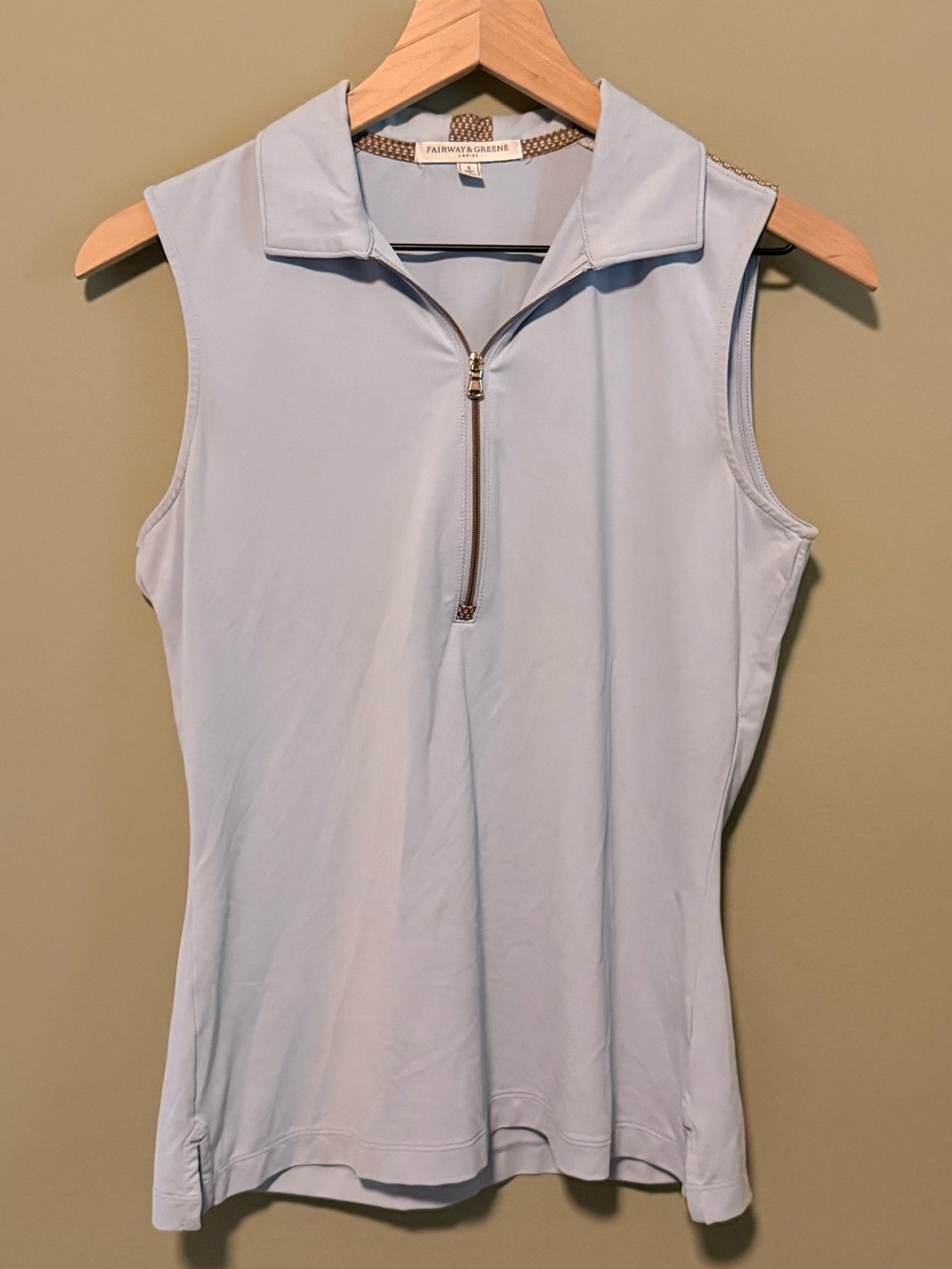 Fairway & Greene Sleeveless Light Blue Zip Polo Golf Top | S
